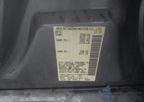 2015 Nissan Altima 2.5 Sl from USA, damaged, VIN 1N4AL3APXFC228643